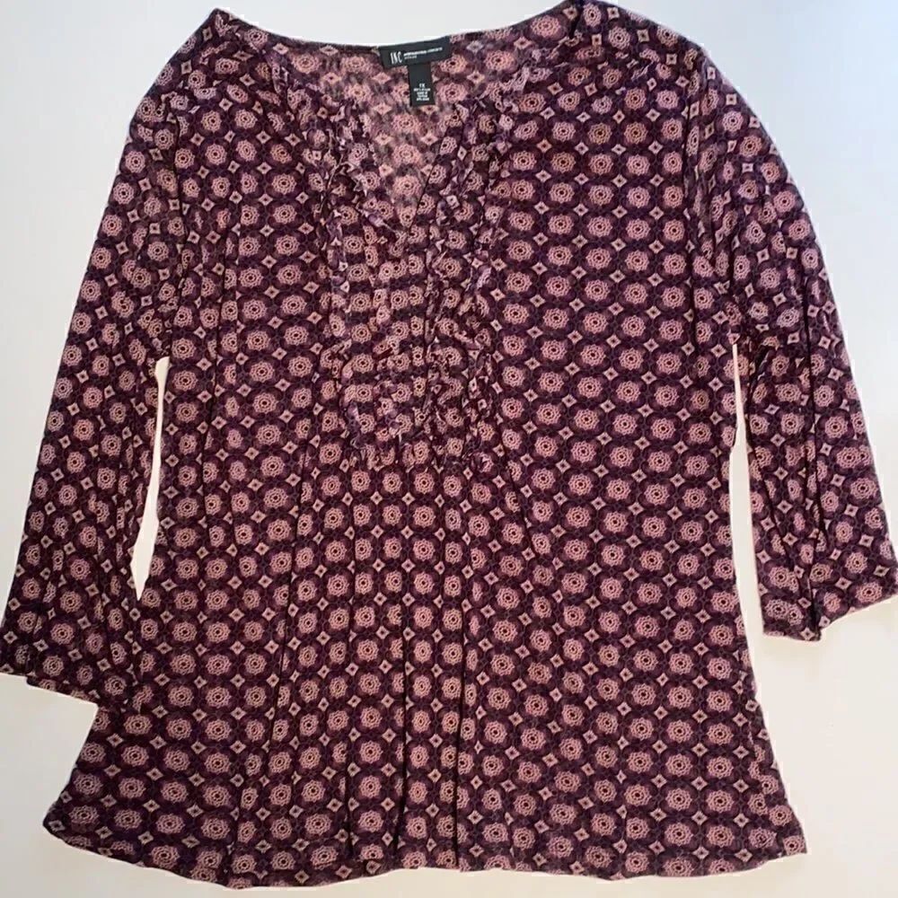 International Concepts notch neck ruffled top 1X